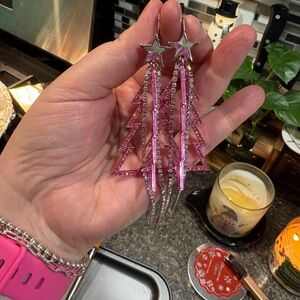 Betsey Johnson pink sparkle tree earrings
